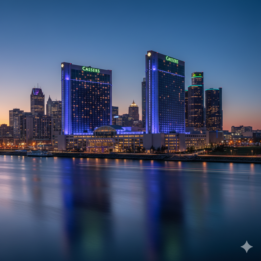 Exterior of Caesars Windsor hotel towers on the Detroit River